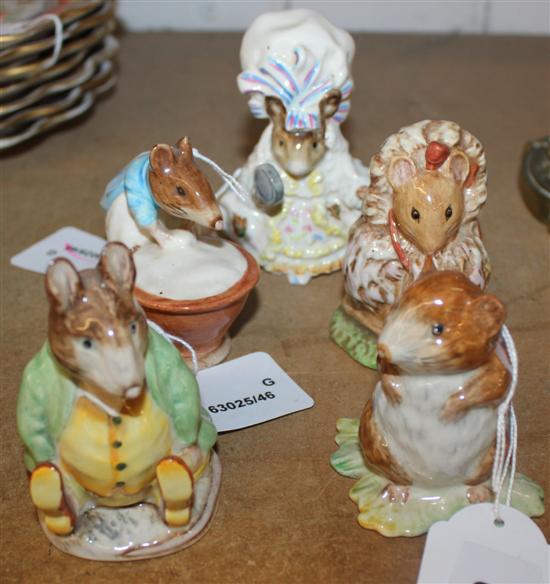 5 Beswick Beatrix Potter figures, Timmy Willie, Lady Mouse, etc, brown back stamps